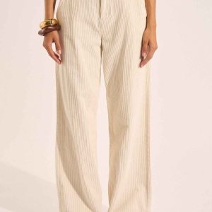 Pantalon large en velours de coton taille haute