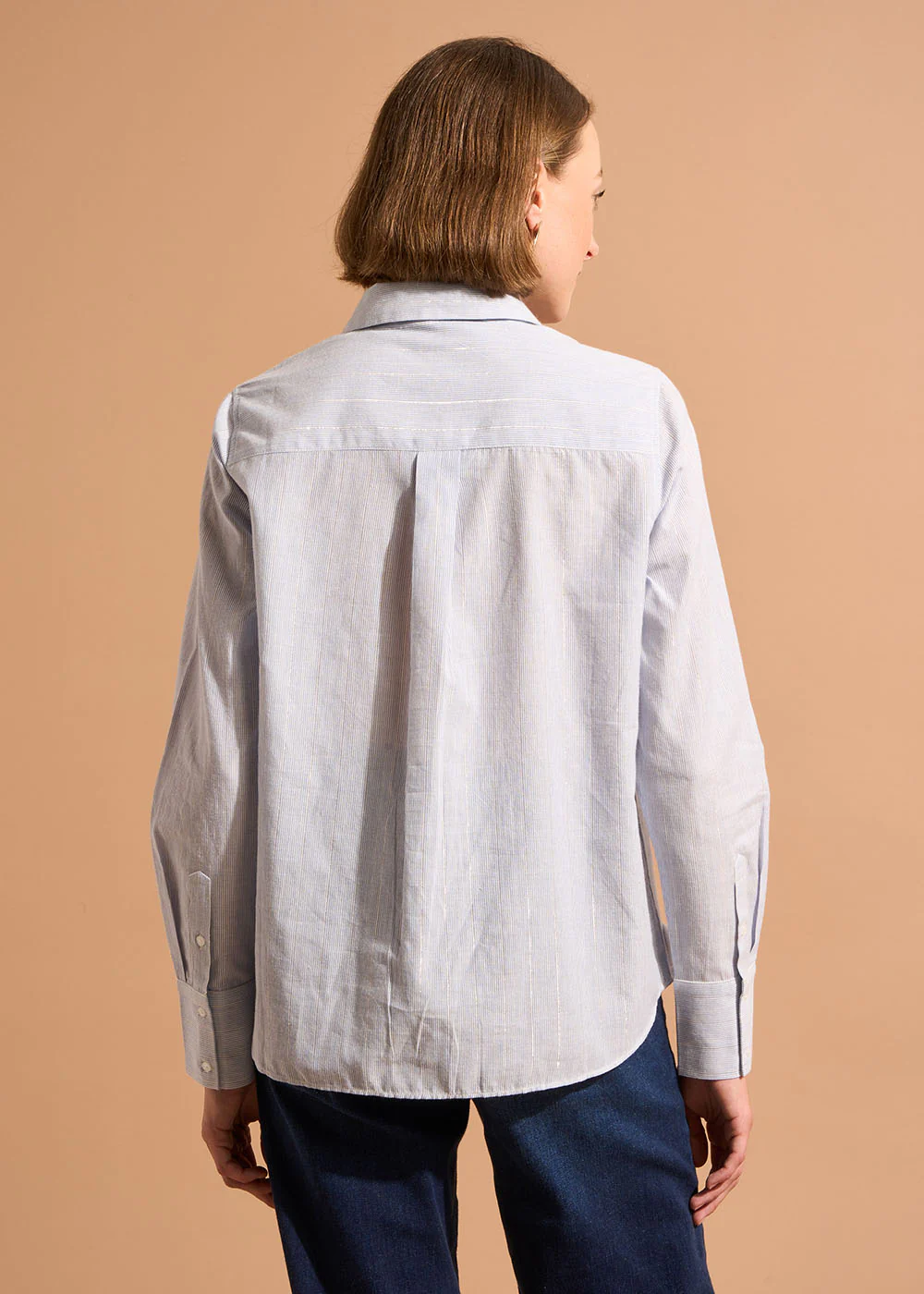 Chemise cintrée en coton à rayures ciel et fil lurex – Image 3