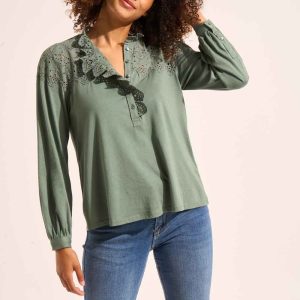 Top en jersey détails brodés