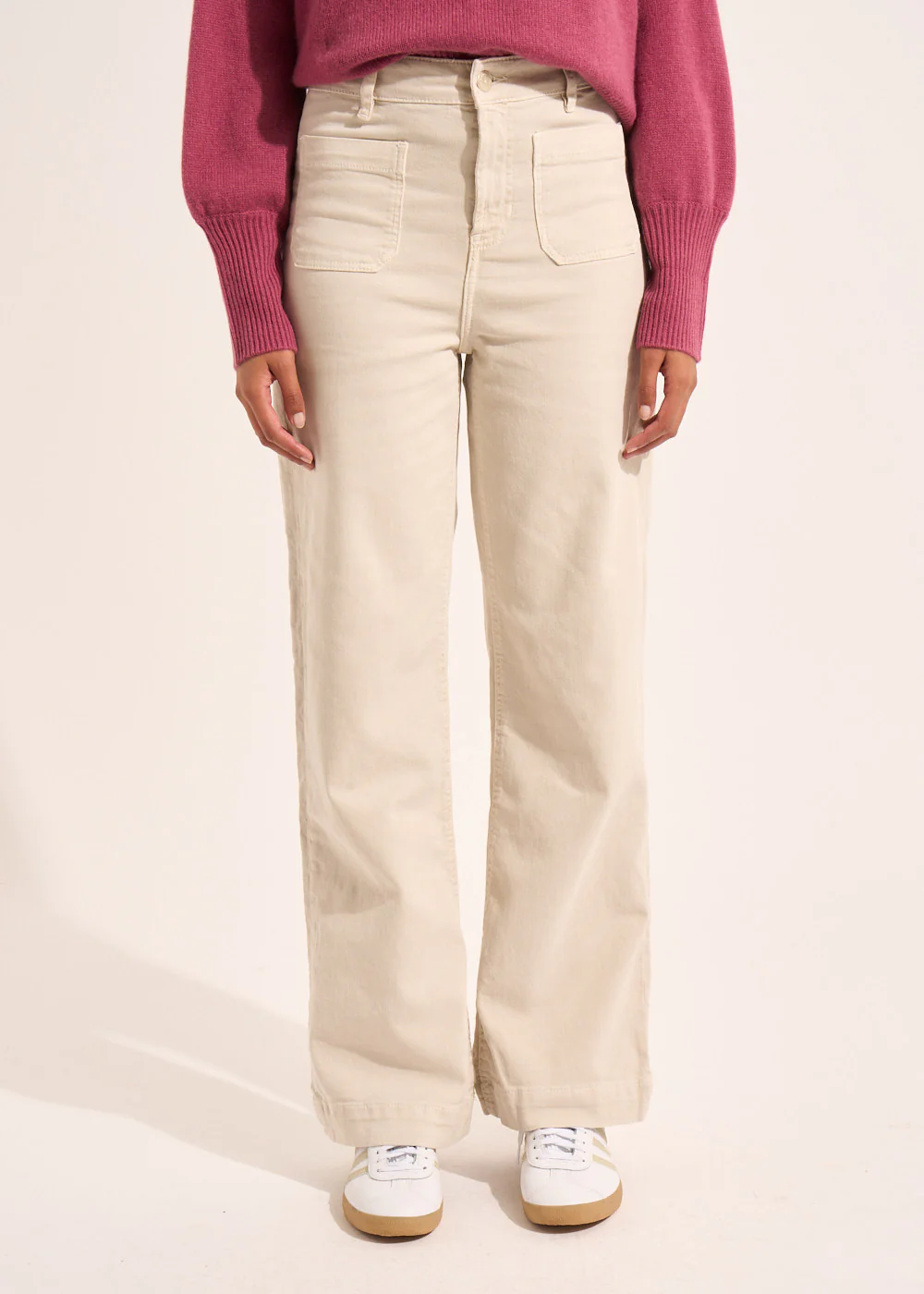 Pantalon coupe large en coton taille haute