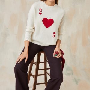 Pull Dame de Cœur Blanc en Laine