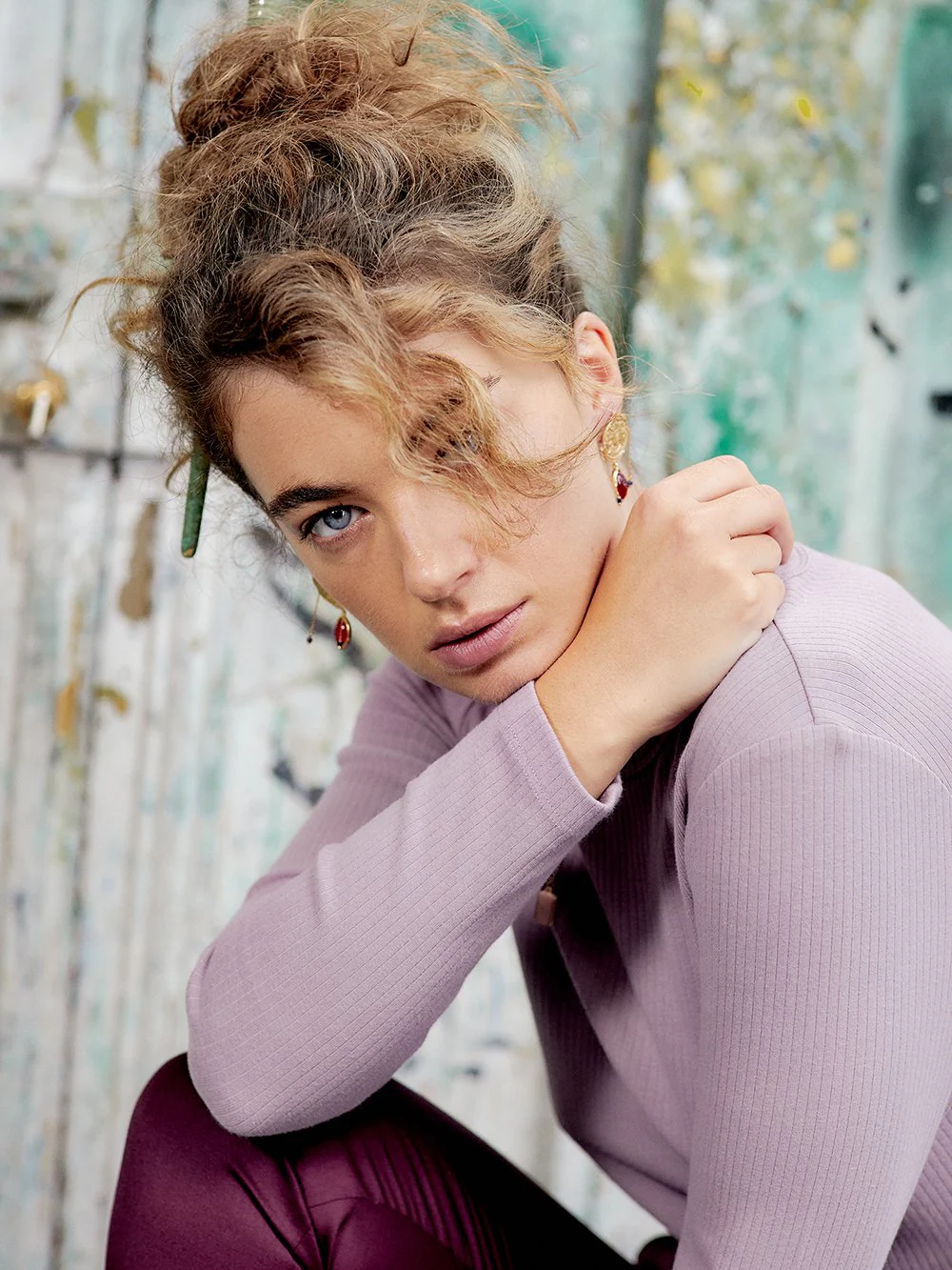 Pull en Coton Côtelé Lilas – Image 3