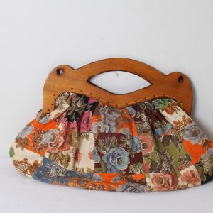 Sac à main vintage en Patchwork de tissu fleuri avec poignées en bois